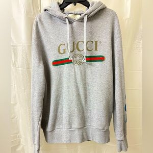 Gucci Grey Cotton Jersey Dragon Embroidered Hoodie Sweatshirt